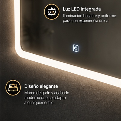 Espejo LED Rectangular Blanca - Luz LED y diseño