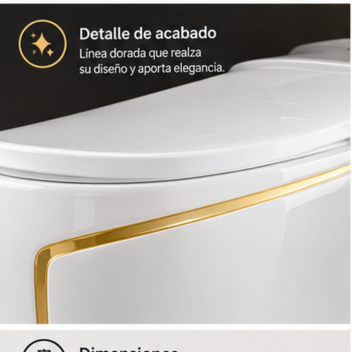 Sanitario PureFlow Deluxe Blanco - detalle acabado dorado