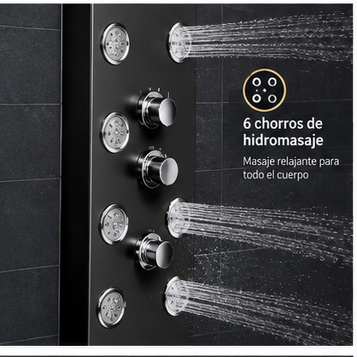 Panel de Ducha Multifuncional Negro - Chorros de hidromasaje
