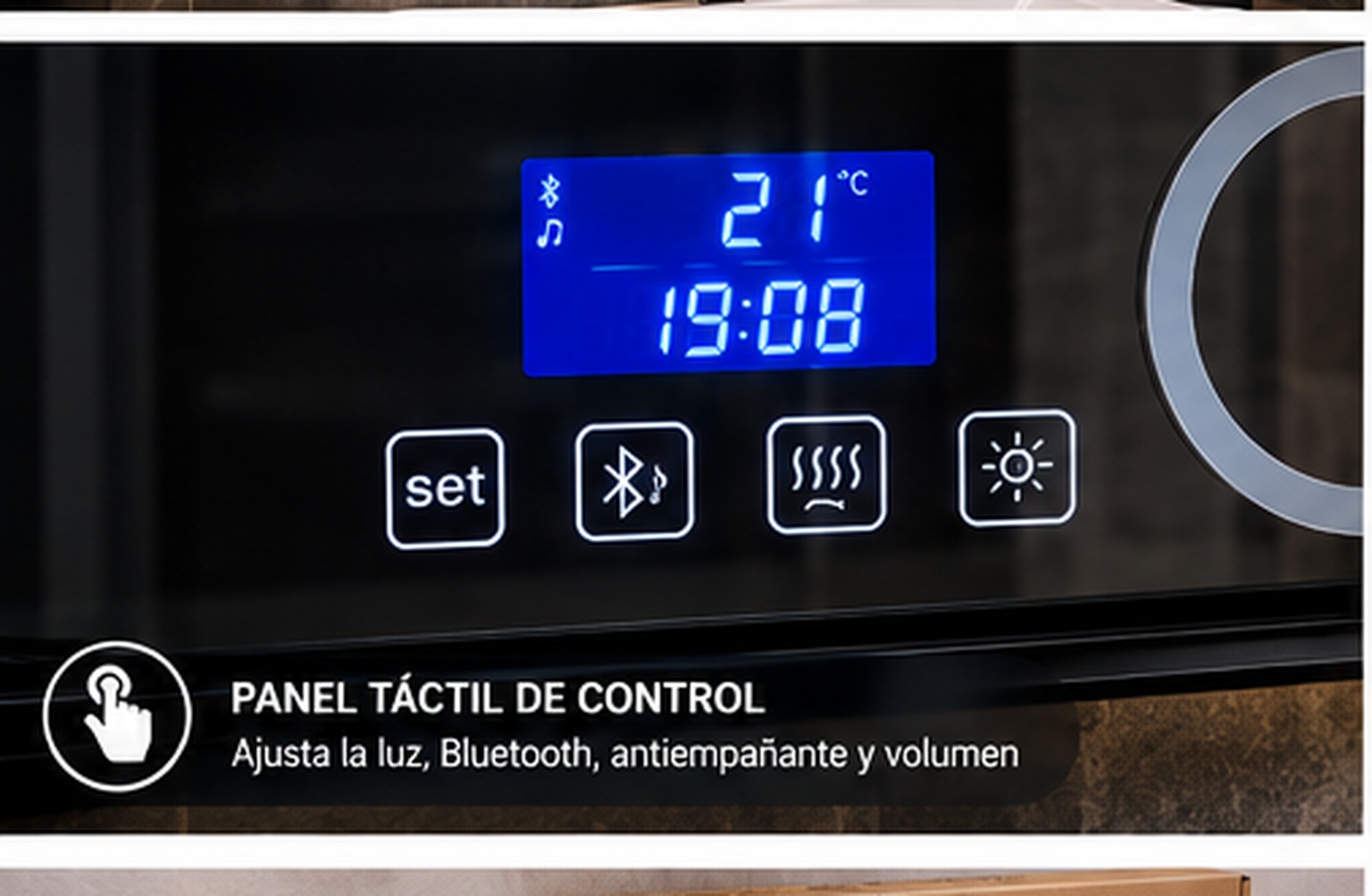 Panel táctil con pantalla de reloj y temperatura