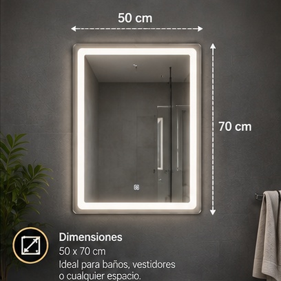 Espejo LED Rectangular Blanca - Dimensiones 50x70cm