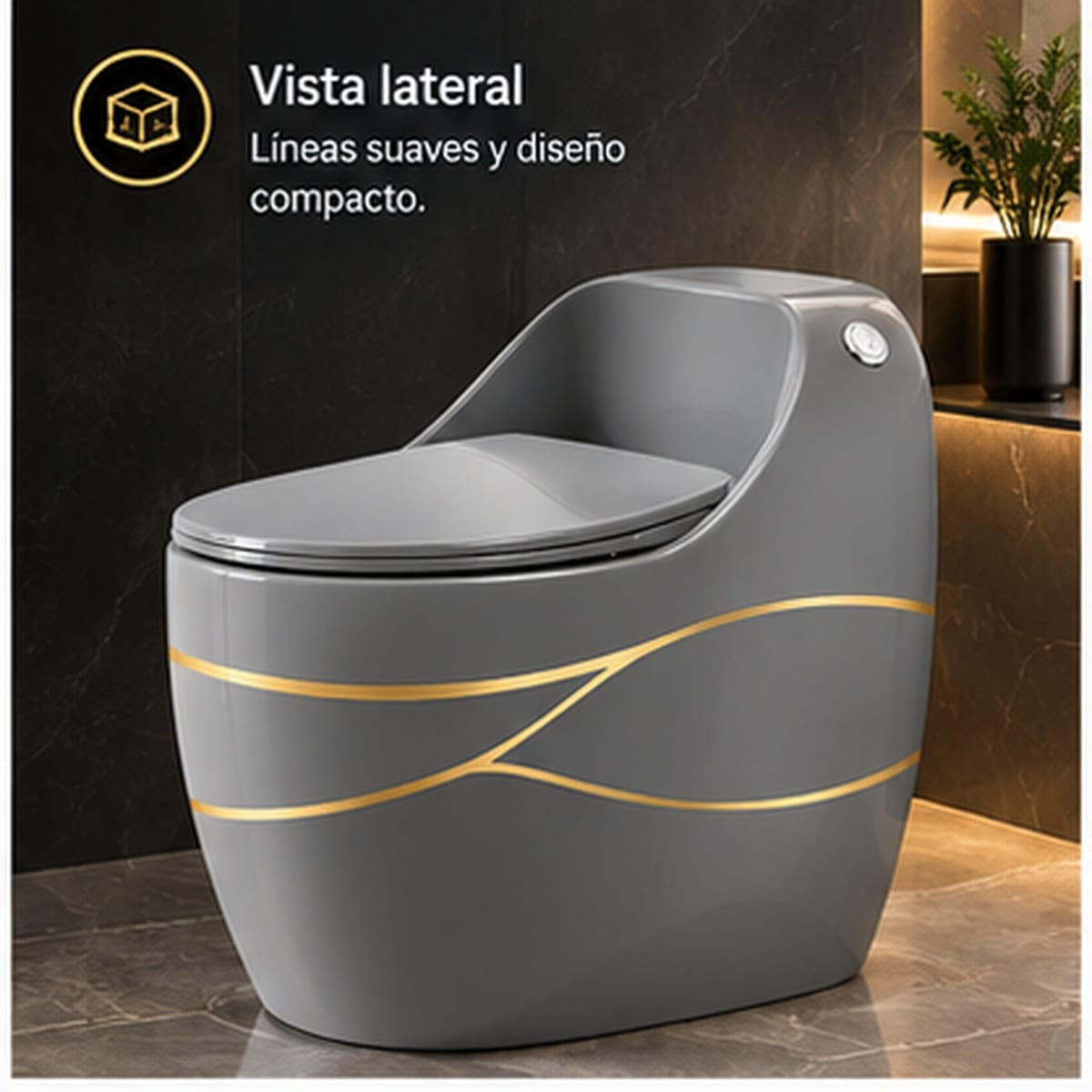 Inodoro Gris Brillante - vista lateral