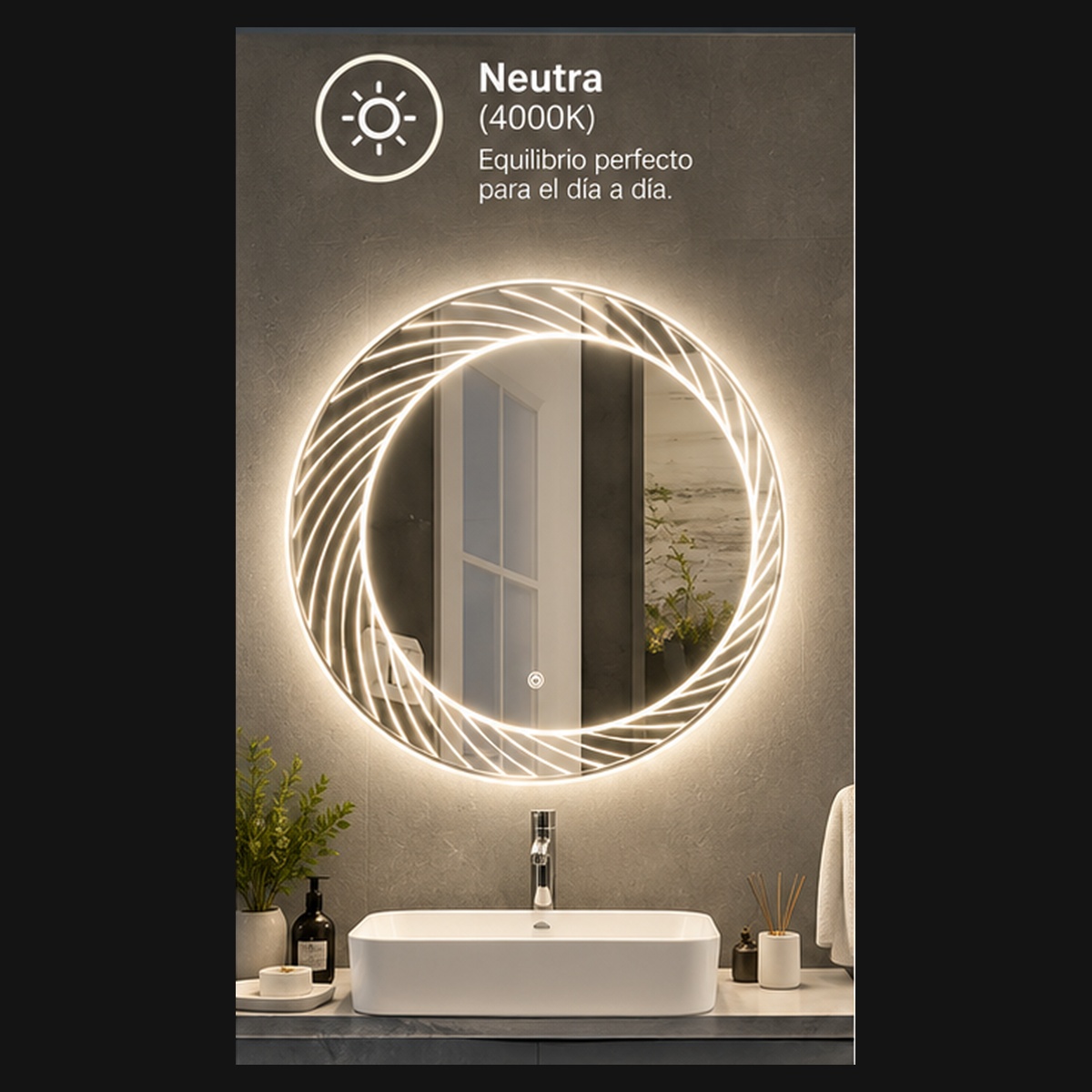 Espejo LED Redondo Líneas Curvas - Luz neutra (4000K)