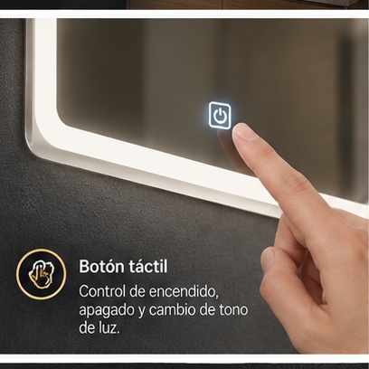 Espejo LED Rectangular Blanca - Botón táctil
