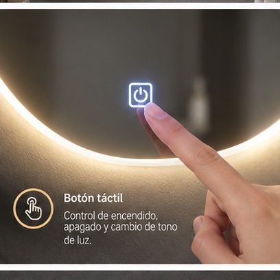 Espejo LED Lágrima Blanca - Botón táctil