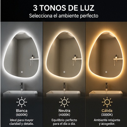 Espejo LED Lágrima Blanca - 3 tonos de luz seleccionables