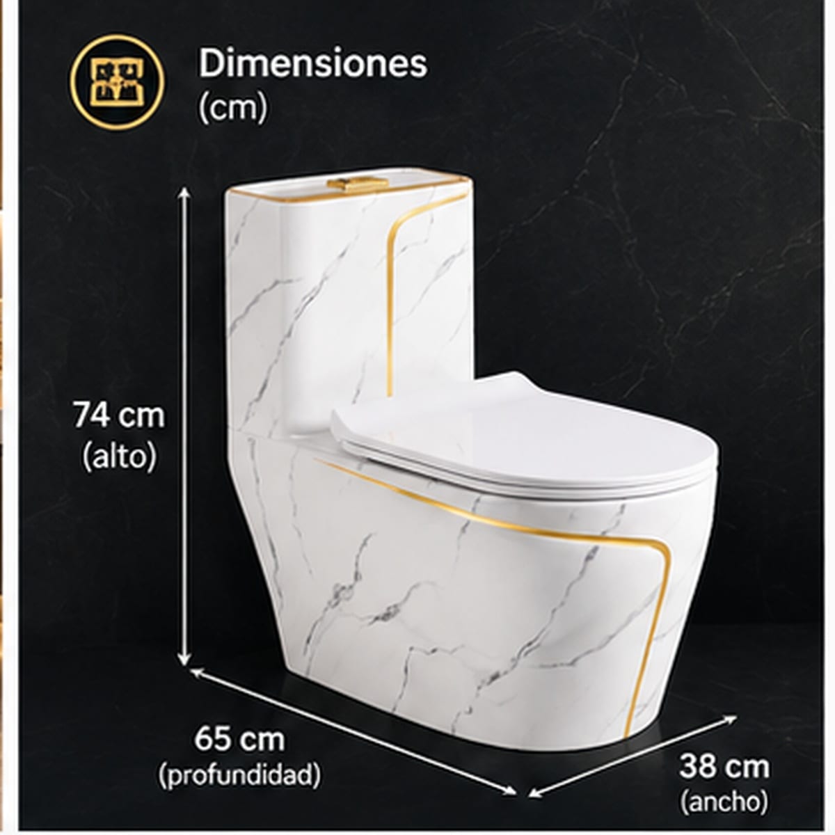 Sanitario PureFlow Deluxe - dimensiones 38x65x74cm