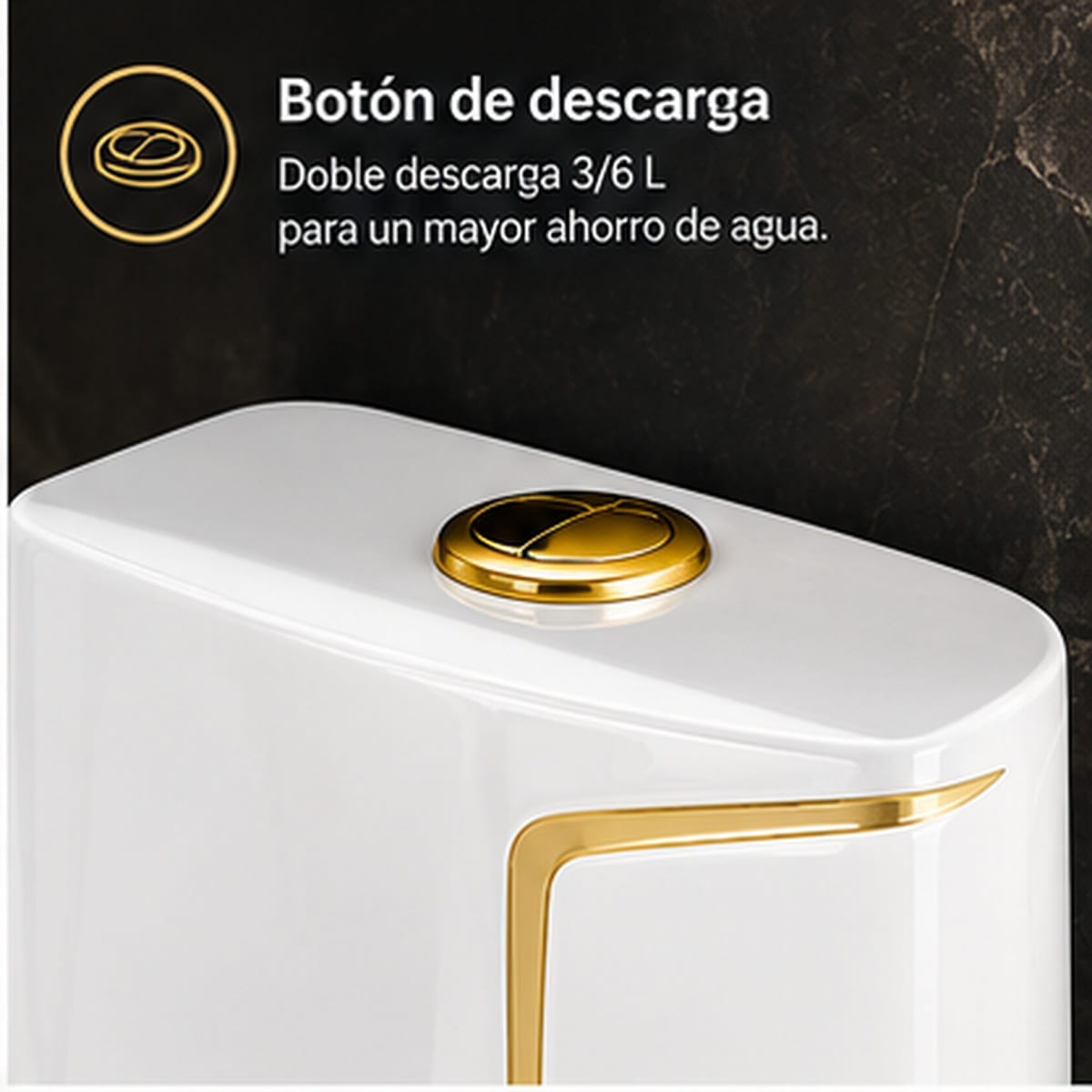 Sanitario PureFlow Deluxe Blanco - detalle botón y tanque