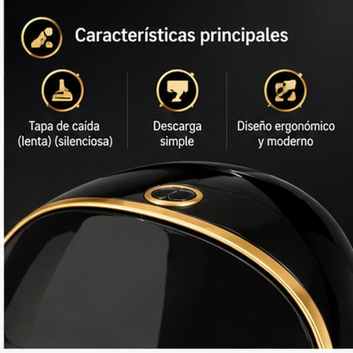 Sanitario AquaLuxury Vita Luxe Negro - tapa de cierre lento y descarga simple