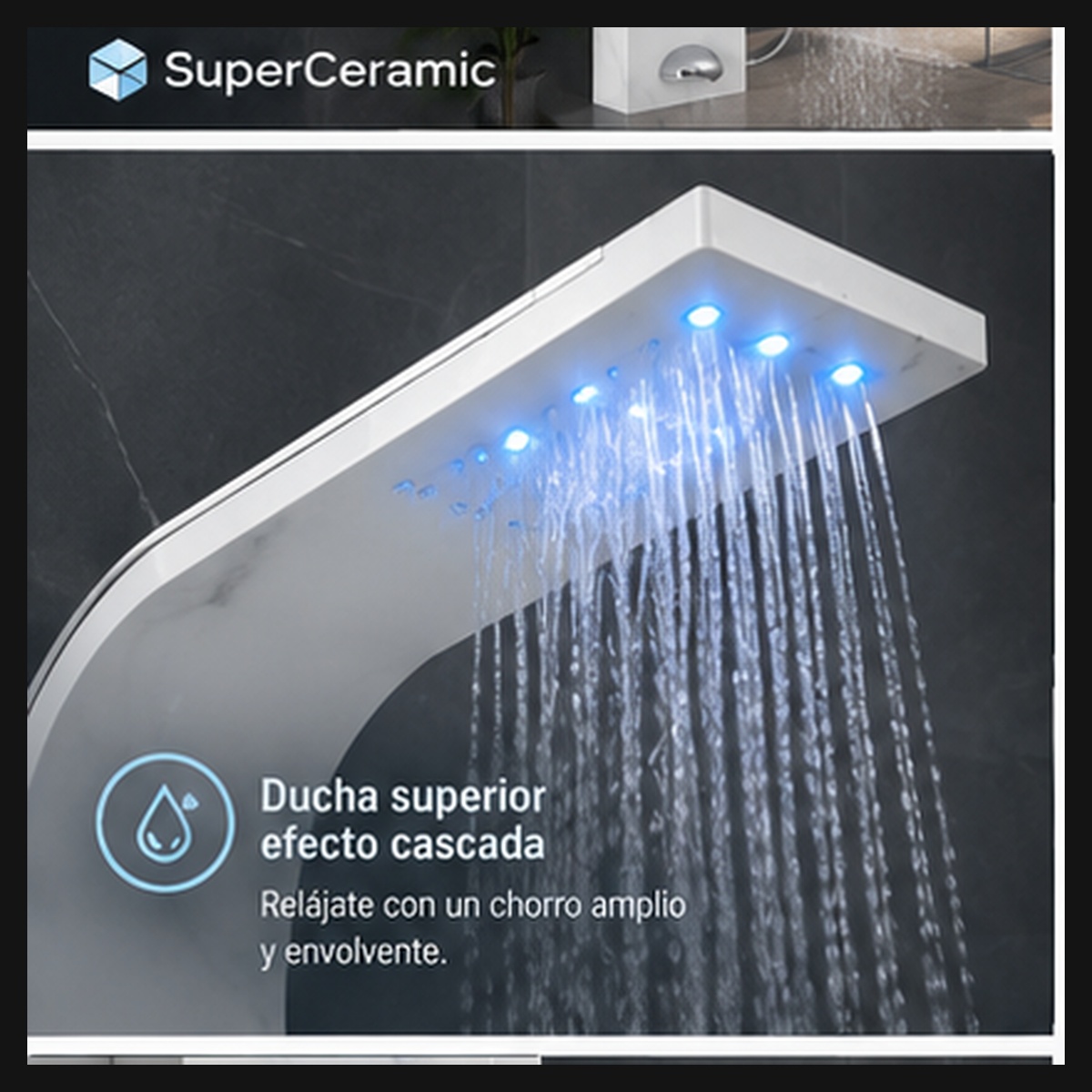 Ducha Torre Blanco Carrara - ducha superior efecto cascada