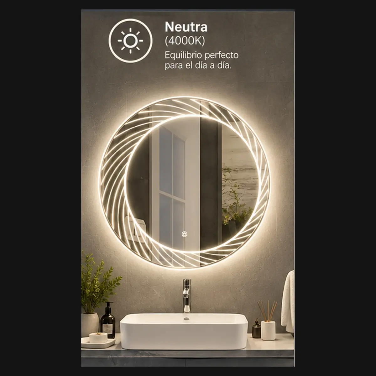 Espejo LED Redondo Líneas Curvas - Luz neutra (4000K)