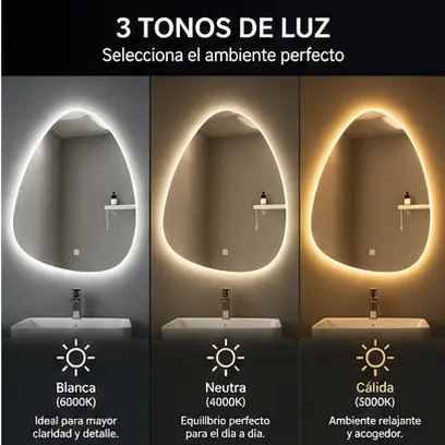 Espejo LED Lágrima Blanca - 3 tonos de luz seleccionables