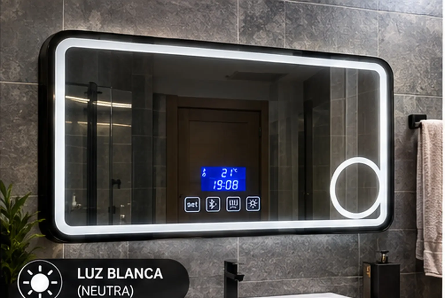 Espejo Inteligente LED Blanco - luz encendida